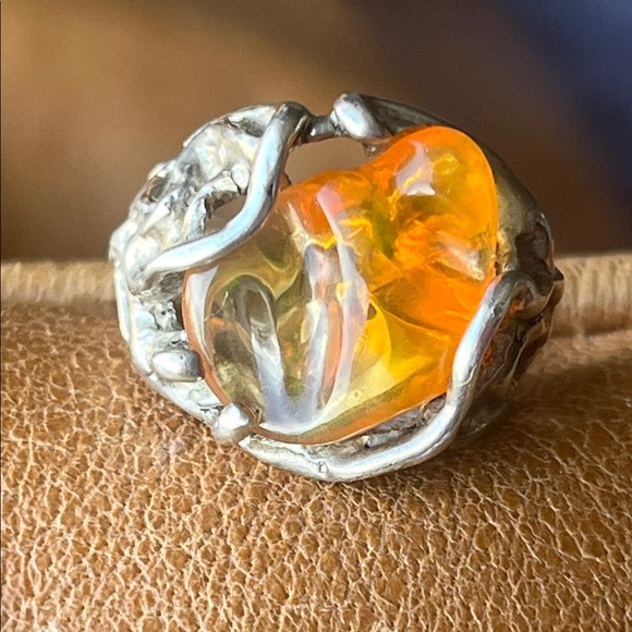 950 silver Mexican fire opal ring - Picture 2 of 10